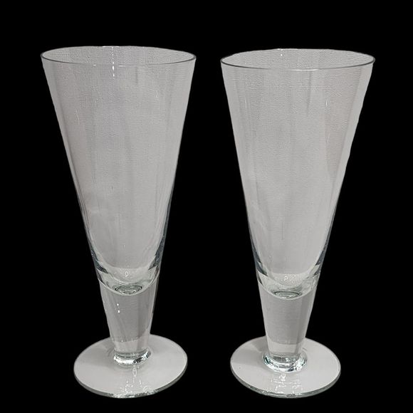 Set of 2‎ Clear Crystal Footed Pilsner Beer Glass Stemware Barware - Picture 2 of 11